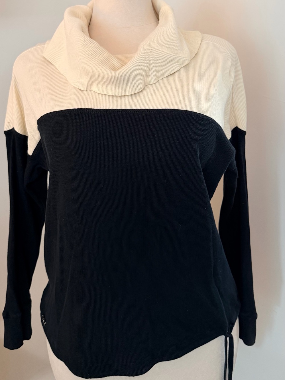 Lauren Ralph Lauren Active XL Cotton Waffle Knit Cowl Neck Colorblock Top Luxury